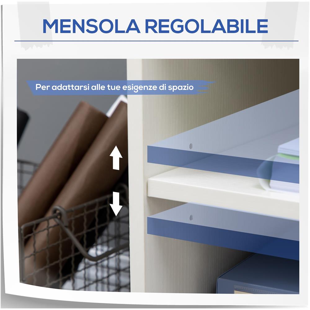 Mobiletto per Stampante in Legno con 4 Ruote, Mensola Regolabile e Piano per CPU, Bianco - Foto 6