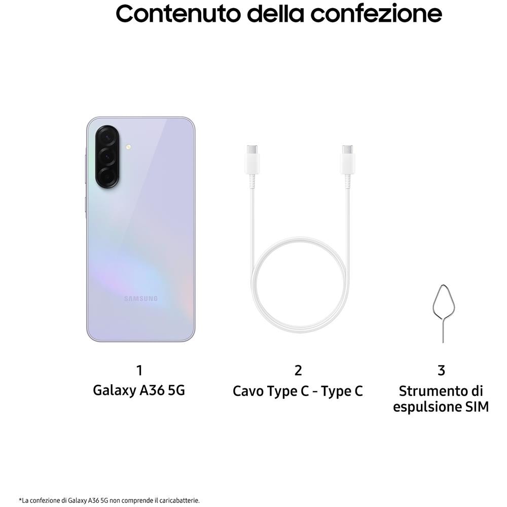 Galaxy A36 5G AI 256GB 8GB Ram Display 6.7” Super AMOLED Main Camera 50MP NanoSIM + eSIM USB Type-C Snapdragon 6 Gen 3 Android 15 5000 mAh Awesome Lavender Italia - Foto 2