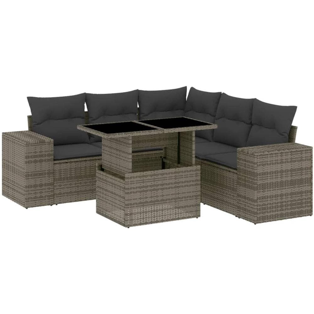 Set Divano da Giardino 6 pz con Cuscini Grigio in Polyrattan - Foto 1