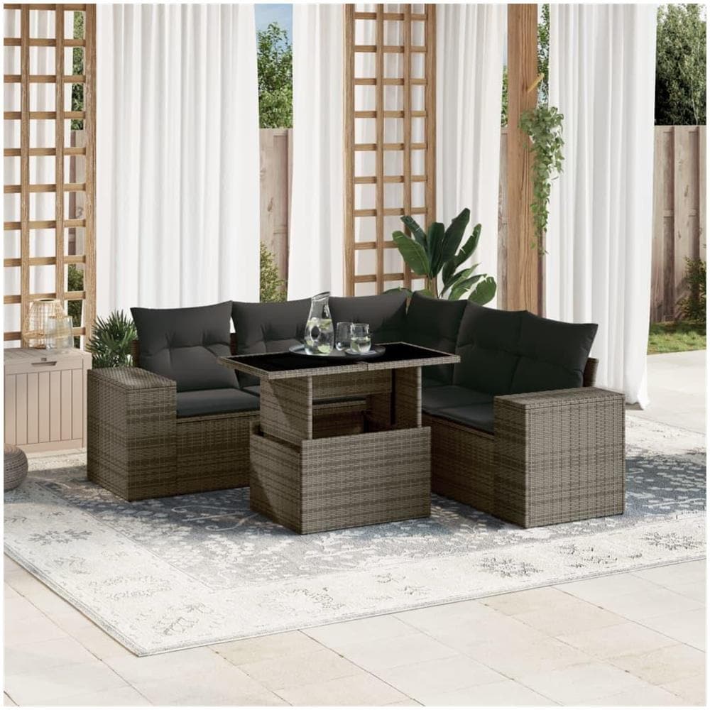 Set Divano da Giardino 6 pz con Cuscini Grigio in Polyrattan - Foto 2