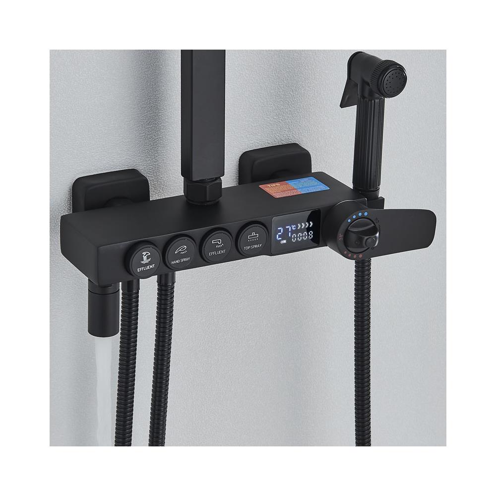 Colonna doccia, Blackswan, tipo M207, modello nero opaco, 4 vie, con termostato, display LCD e doccia a pressione, misura 117 cm - Foto 2