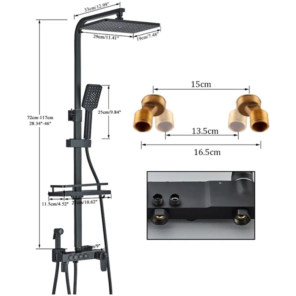 Colonna doccia, Blackswan, tipo M207, modello nero opaco, 4 vie, con termostato, display LCD e doccia a pressione, misura 117 cm - Foto 4