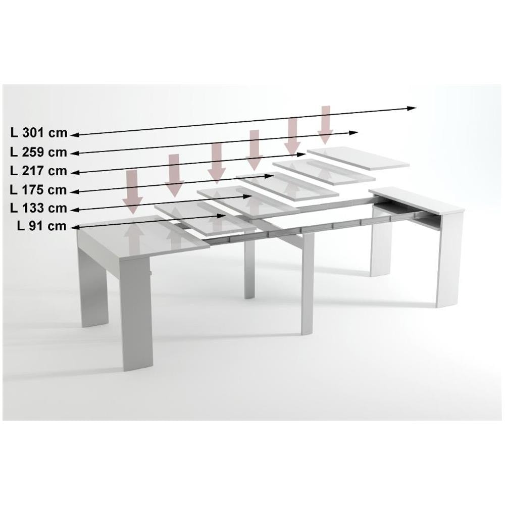 Tavolo Consolle Allungabile Fino A 301cm, Rovere Chiaro, Dimensioni Chiusa: 90 X 49 X 75 Cm. - Foto 4