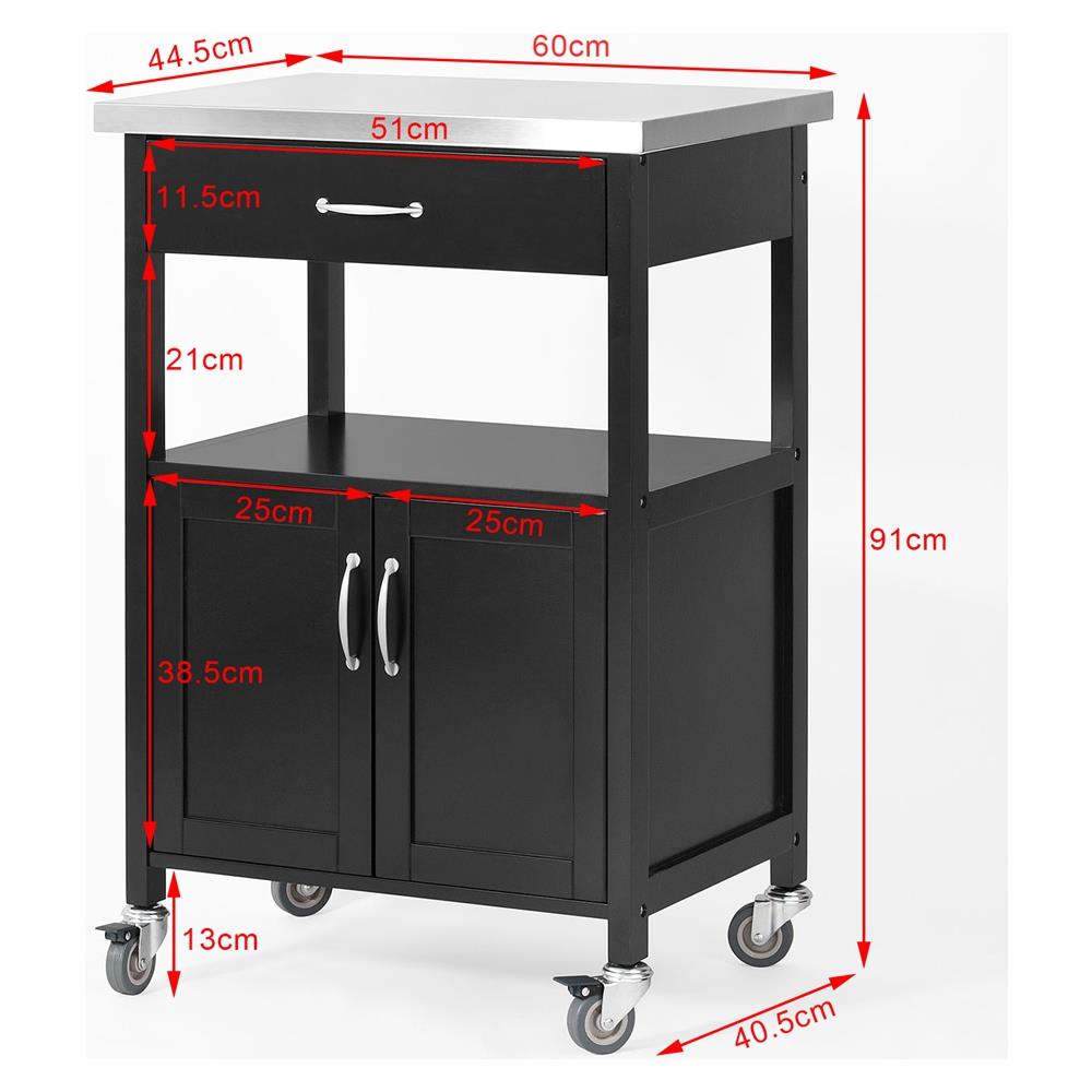 Carrello Cucina, Carrello Da Servizio Con Piano In Acciaio, Colore: nero, Fkw22-sch. It - Foto 2