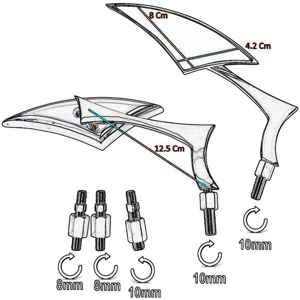 Coppia Specchietti Retrovisori Specchi Moto Adattatori Custom Nero Dx+sx - Foto 2