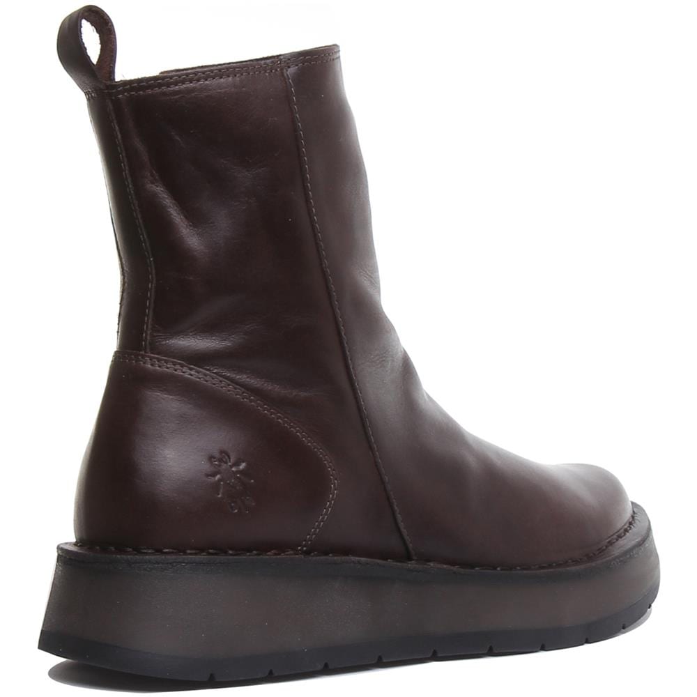 Stivaletti In Pelle Reno053 Piattaperma Sole In Marrone Scuro Per Le Donne - Foto 3