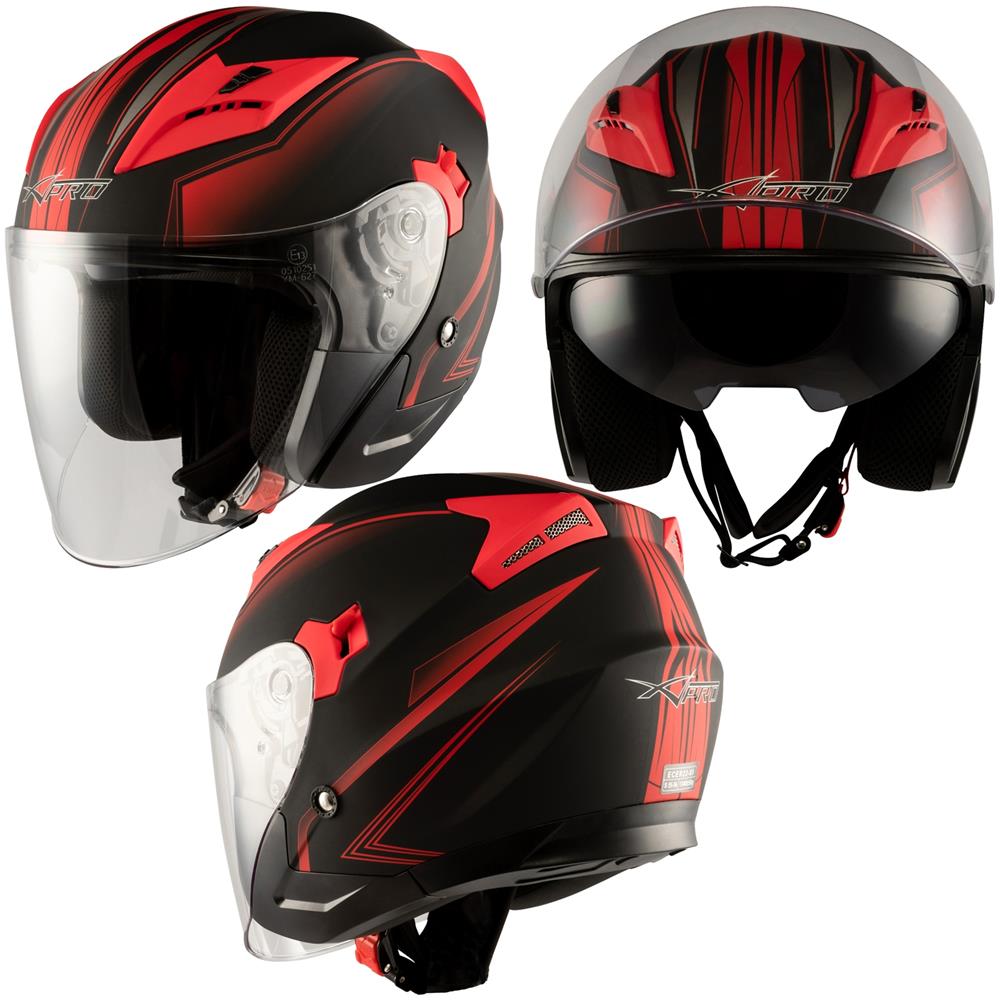 Jet Moto Casco Scooter Visiera Doppia Certificato Ece22-05 Nero Opaco Rosso M - Foto 10