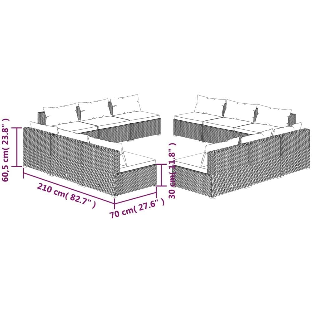 Set Divani Da Giardino 12 Pz Con Cuscini In Polyrattan Marrone - Foto 2