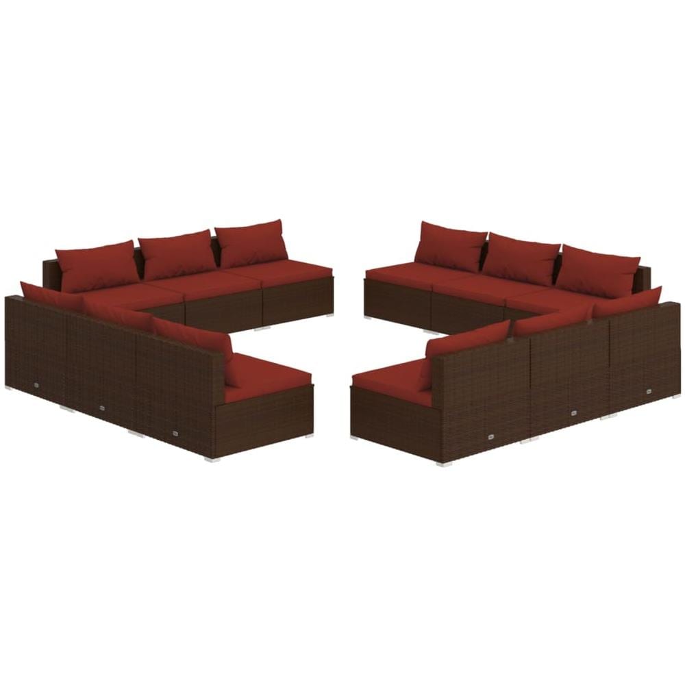 Set Divani Da Giardino 12 Pz Con Cuscini In Polyrattan Marrone - Foto 1