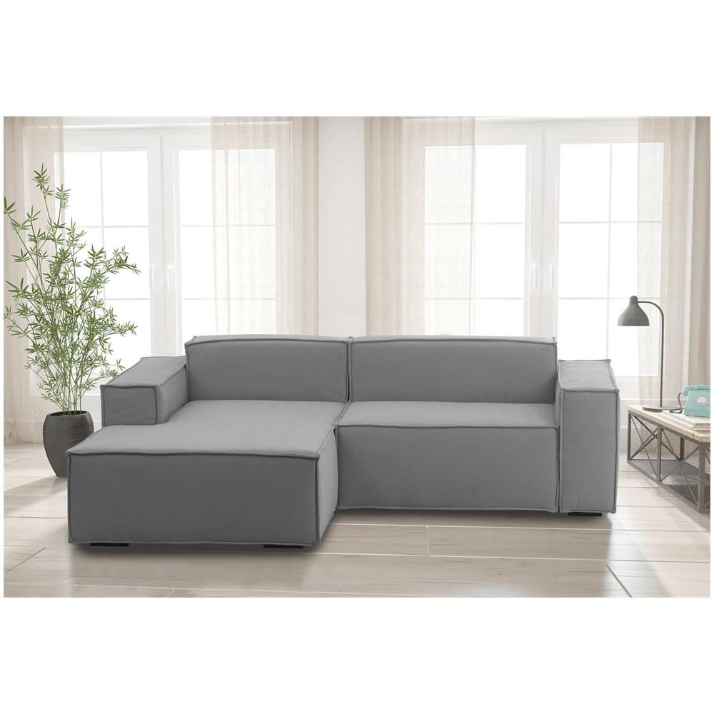 Divano Fisso Daniela, Divano Componibile A 2 Posti Large Con Penisola Sinistra, 100% Made In Italy, Sofà Moderno In Tessuto, Cm 240x170h70, Grigio - Foto 1