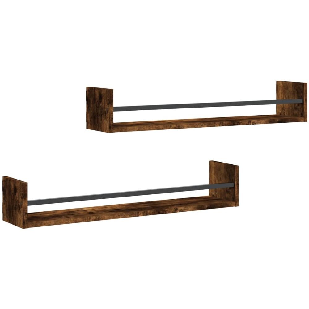 Mensole A Parete Con Aste 2pz Rovere Fumo 80x16x14 Cm - Foto 2