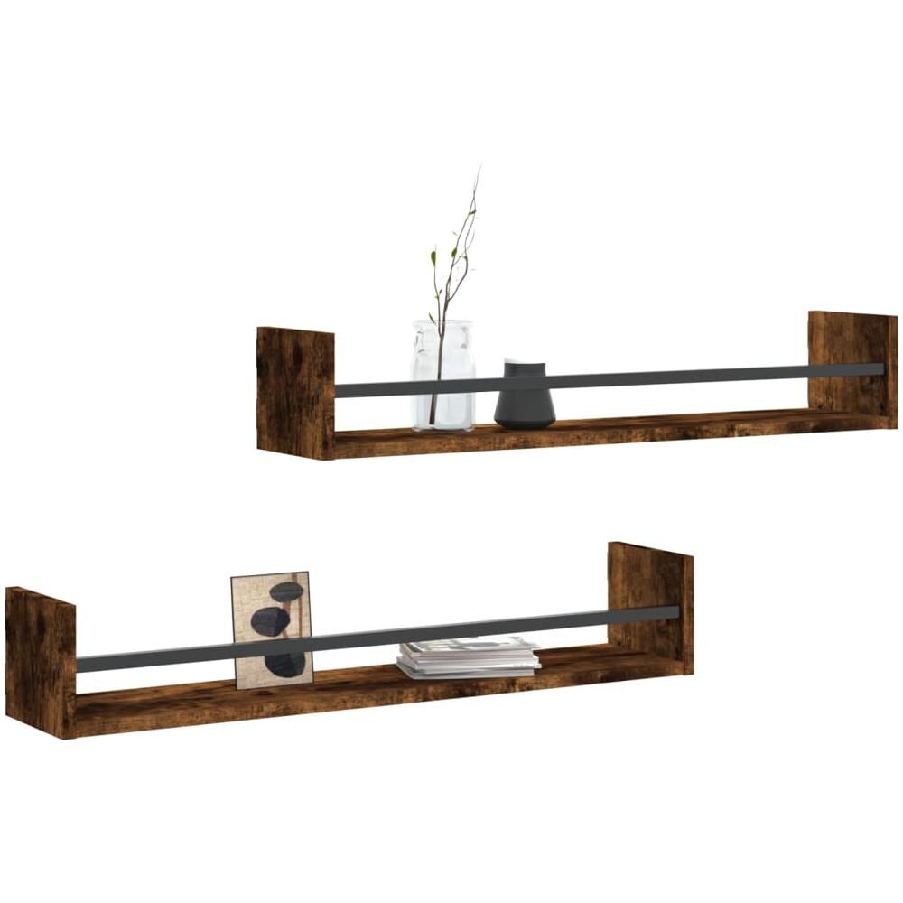 Mensole A Parete Con Aste 2pz Rovere Fumo 80x16x14 Cm - Foto 3