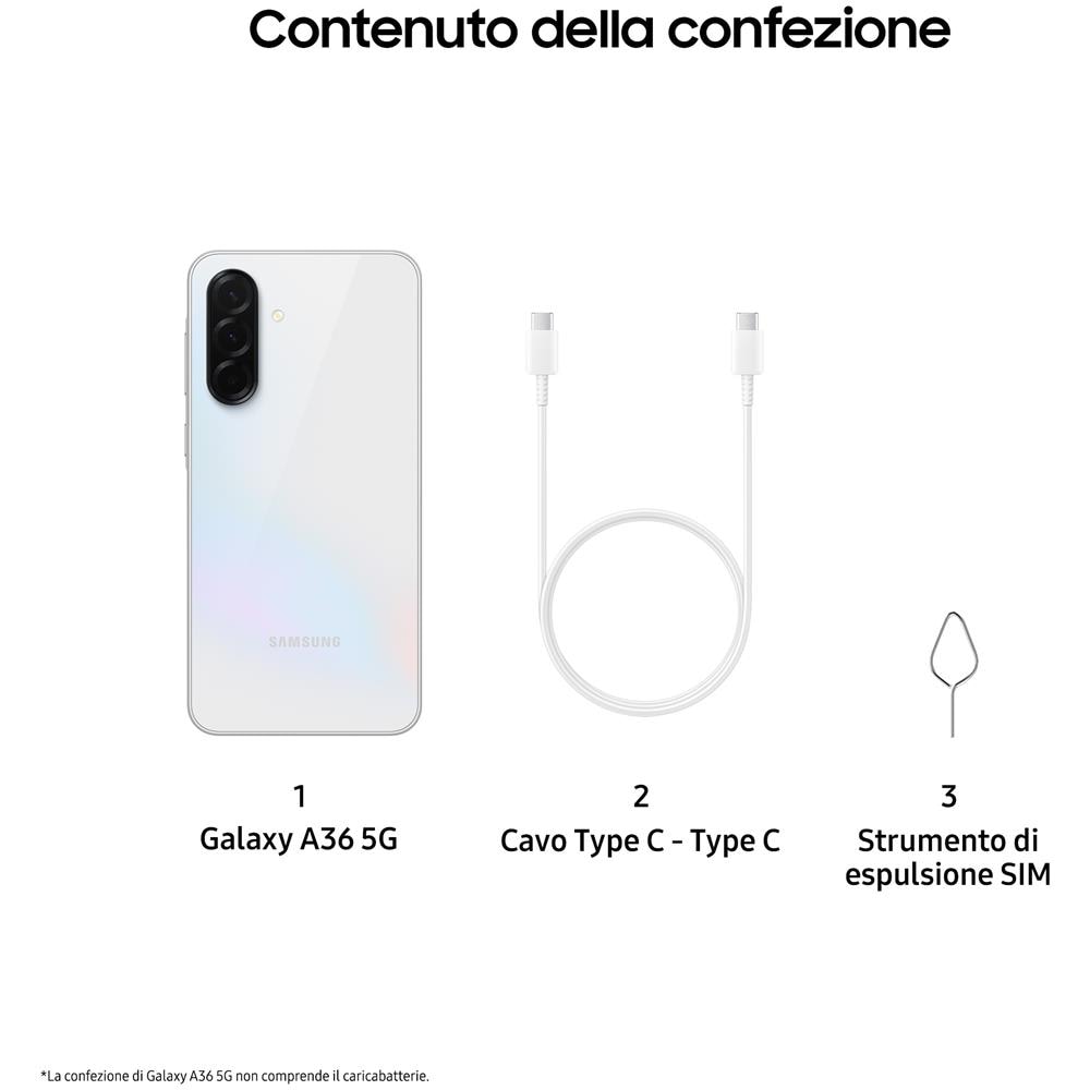 Galaxy A36 5G AI 128GB 6GB Ram Display 6.7” Super AMOLED Main Camera 50MP NanoSIM + eSIM USB Type-C Snapdragon 6 Gen 3 Android 15 5000 mAh Awesome White Italia - Foto 2