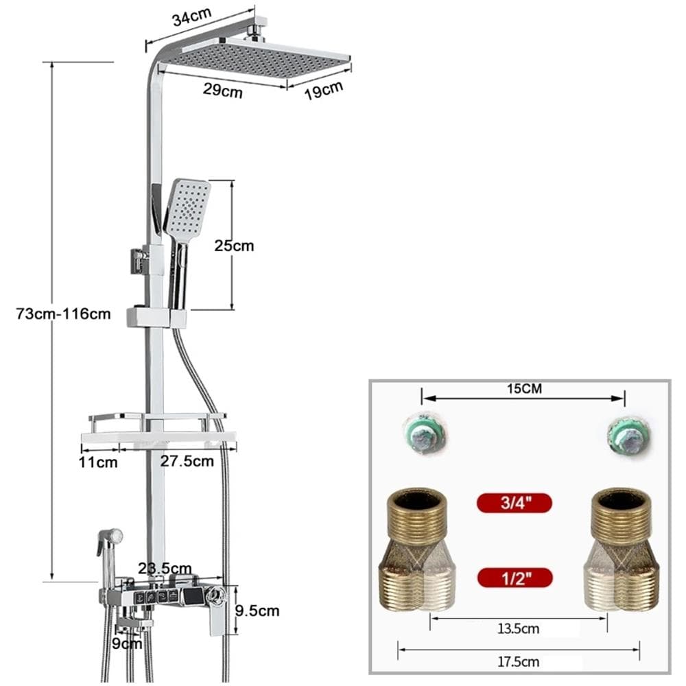 Colonna doccia, Blackswan, tipo M204, modello cromato, a 4 vie, con termostato, display LCD e soffione a pressione, misura 116 cm - Foto 4