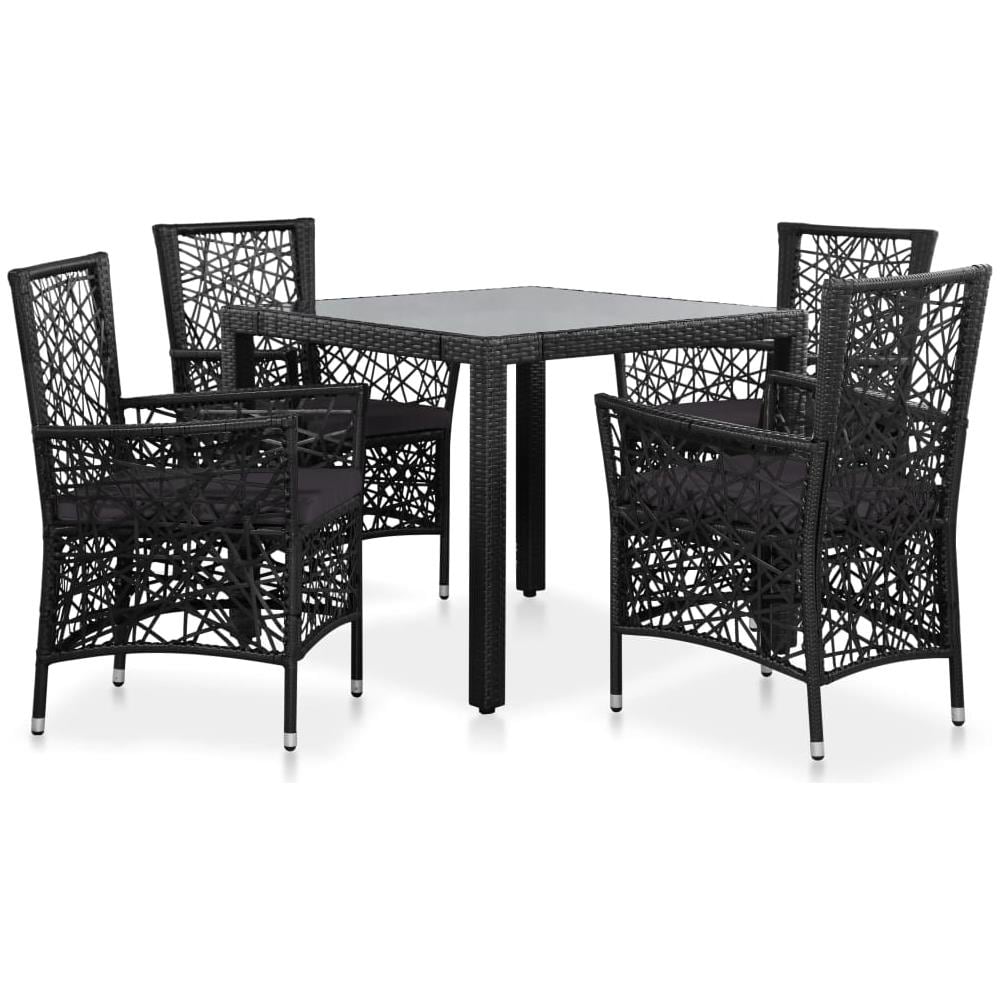 Set Da Pranzo Da Giardino 5 Pz In Polyrattan Nero - Foto 1