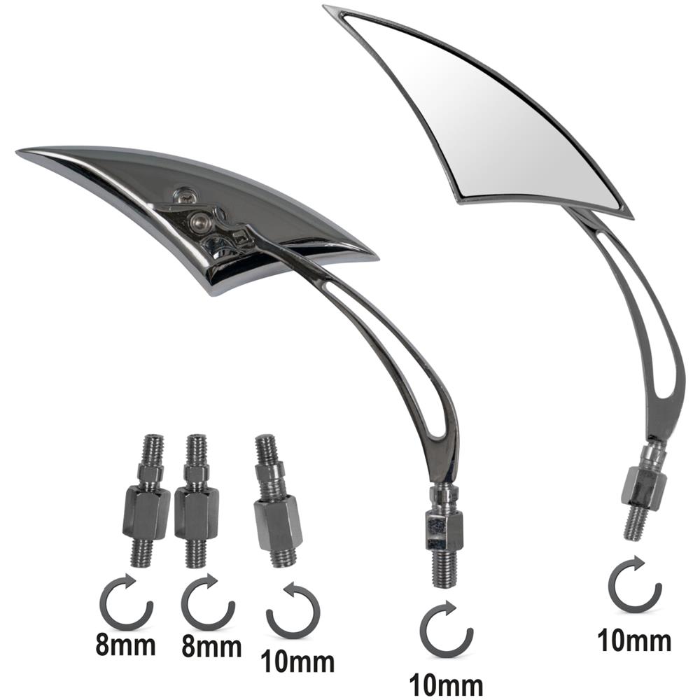 Coppia Specchietti Retrovisori Specchi Moto Chopper Custom Cromati Dx+sx - Foto 1