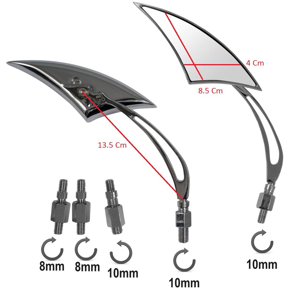 Coppia Specchietti Retrovisori Specchi Moto Chopper Custom Cromati Dx+sx - Foto 2