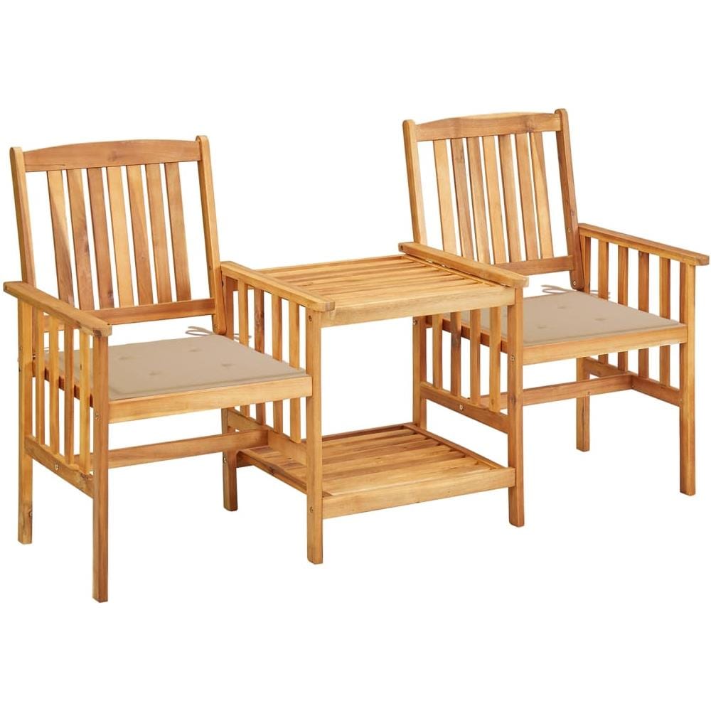 Sedie da Giardino con Cuscini e Tavolino in Massello di Acacia - Foto 1