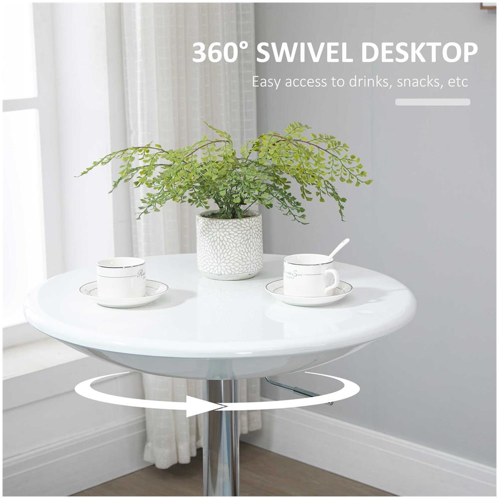 Tavolo Rotondo Da Bar Con Piano Girevole, Altezza Regolabile Con Leva A Gas E Base - Bianco - Foto 8