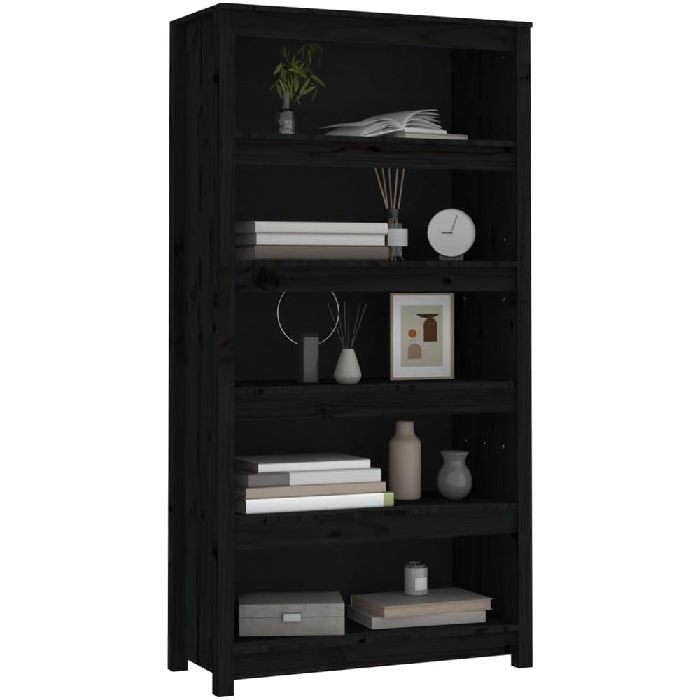 Libreria Nera 80x35x154 Cm In Legno Massello Di Pino - Foto 2
