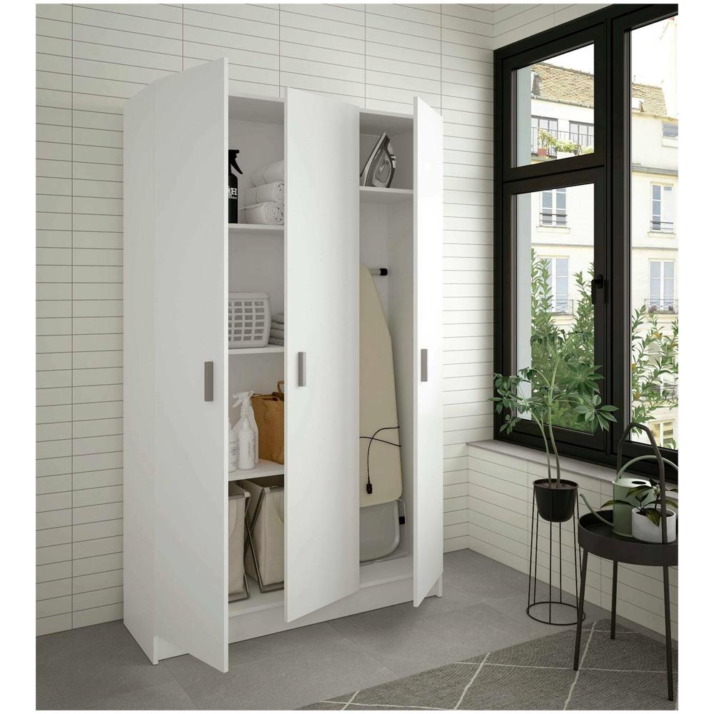 Armadio Multiuso Beaumont, Mobile Ausiliario A 3 Ante, Guardaroba Portascarpe, Guardaroba Portascope, 109x37h180 Cm, Bianco - Foto 1