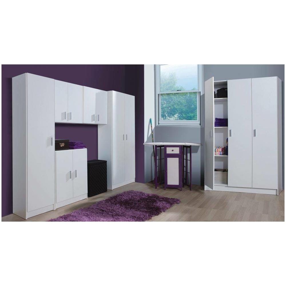 Armadio Multiuso Beaumont, Mobile Ausiliario A 3 Ante, Guardaroba Portascarpe, Guardaroba Portascope, 109x37h180 Cm, Bianco - Foto 4