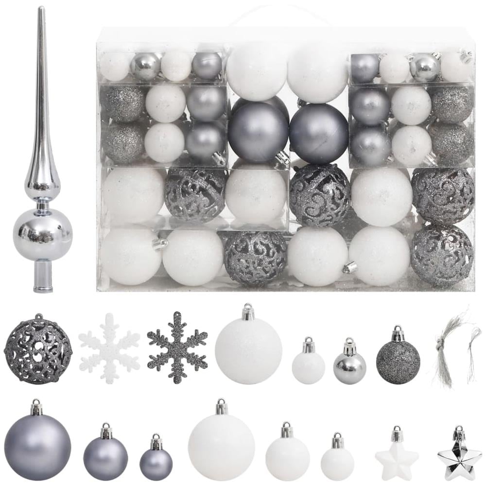 Set Palline Di Natale 111 Pz Bianco E Grigio In Polistirene - Foto 1