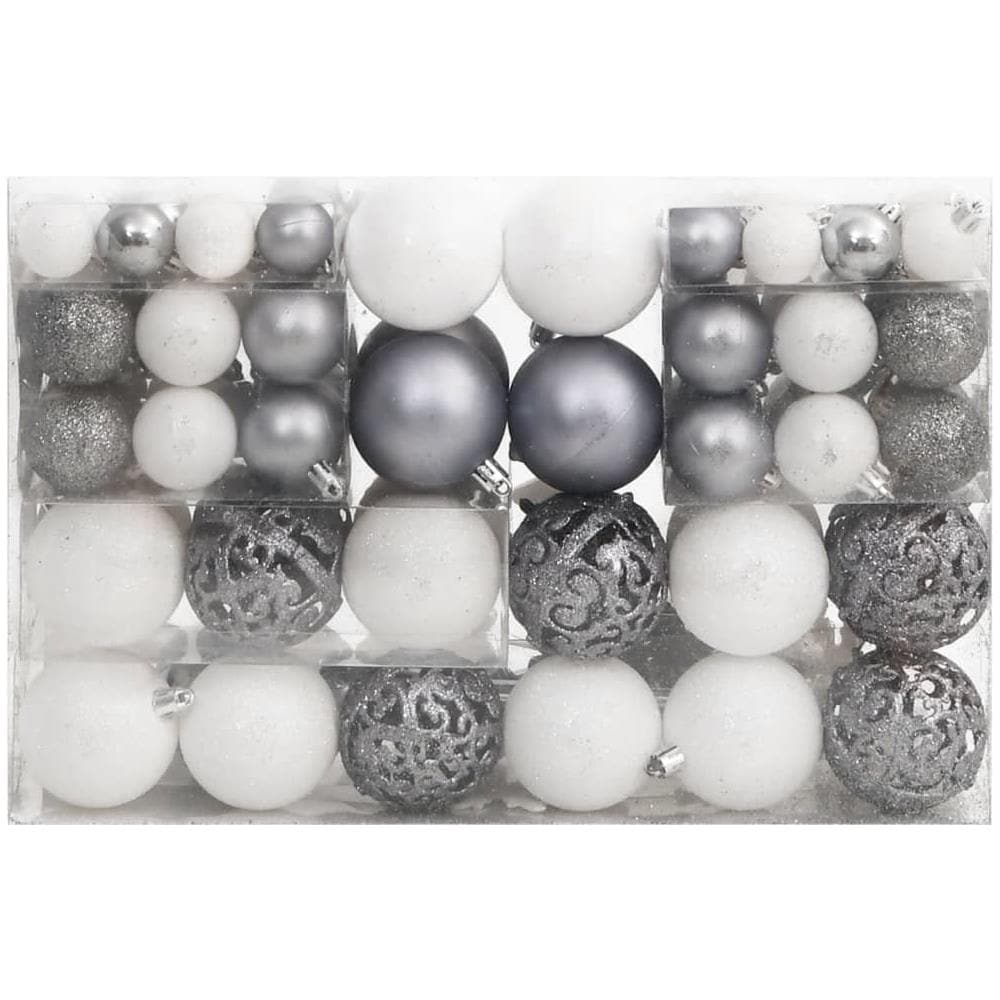 Set Palline Di Natale 111 Pz Bianco E Grigio In Polistirene - Foto 2