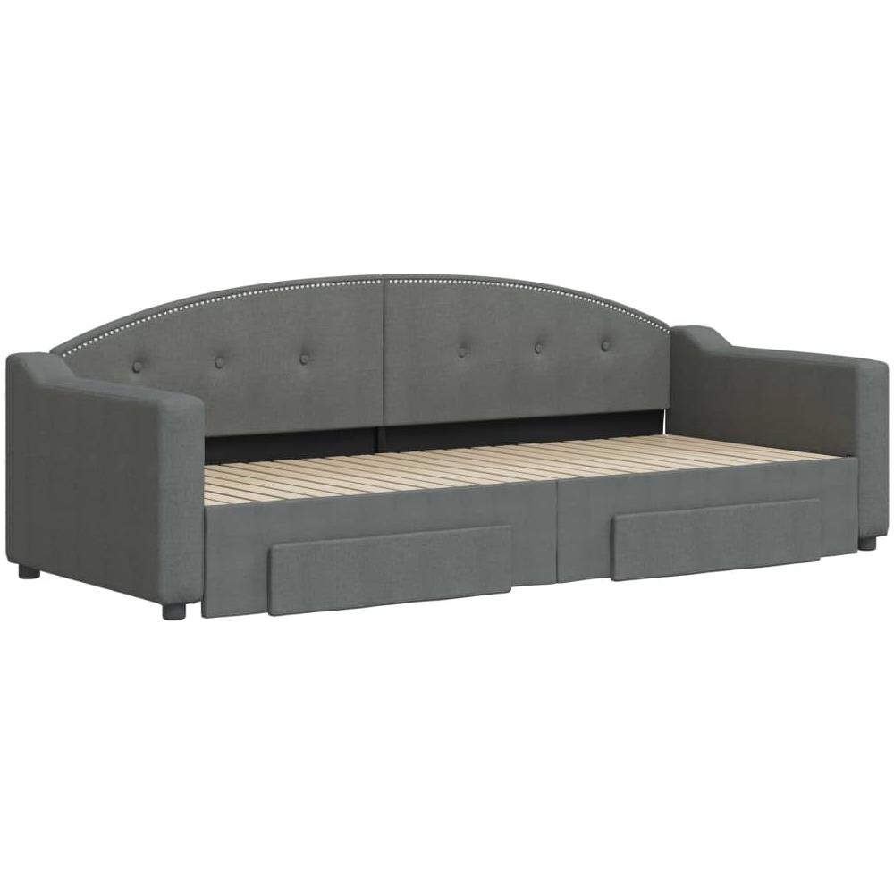Divano Letto Estraibile Cassetti Grigio Scuro 80x200cm Tessuto - Foto 2