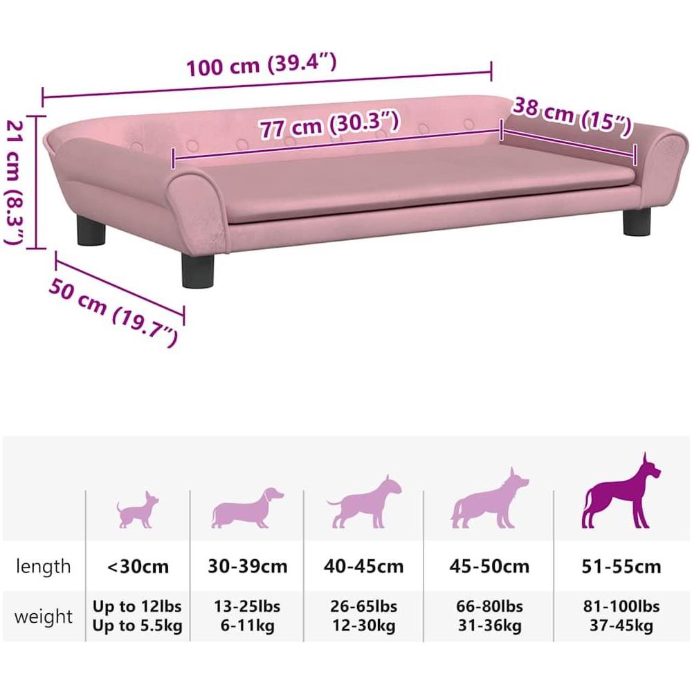 Lettino per Cani Rosa 100x50x21 cm in Velluto - Foto 7