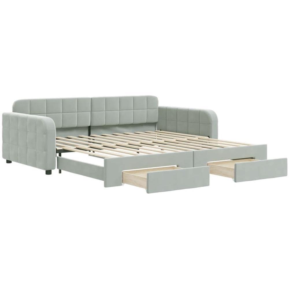 Divano Letto Estraibile Cassetti Grigio Chiaro 100x200 Velluto - Foto 1