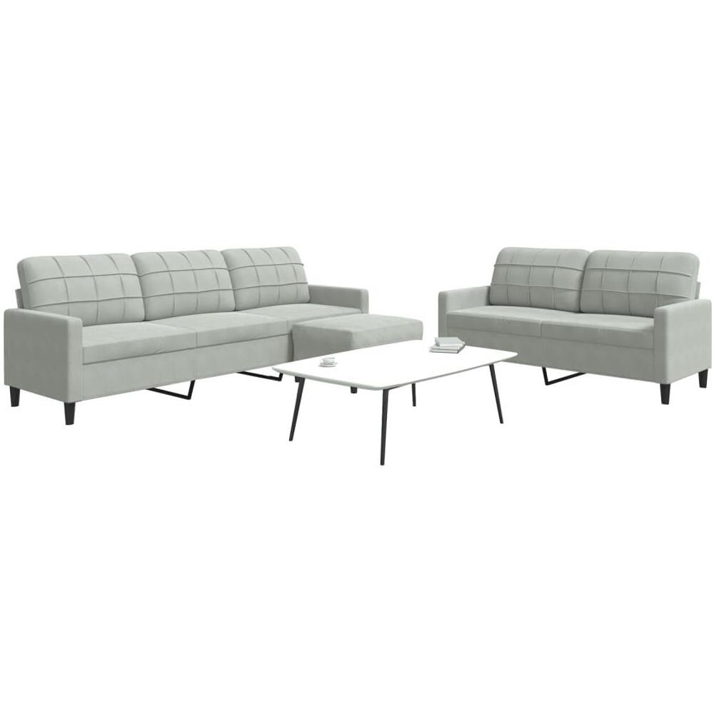 Set di Divani 3 pz con Cuscini Grigio Chiaro in Velluto - Foto 2
