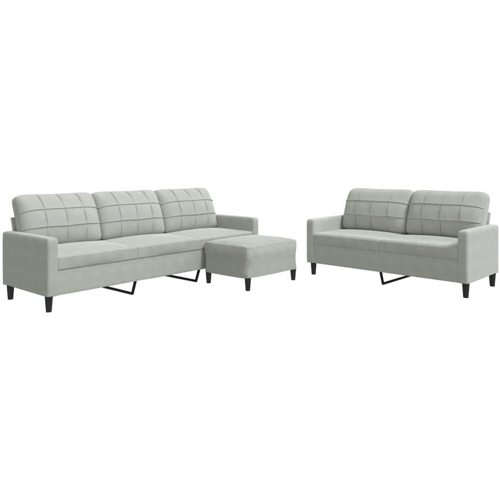 Set di Divani 3 pz con Cuscini Grigio Chiaro in Velluto - Foto 1