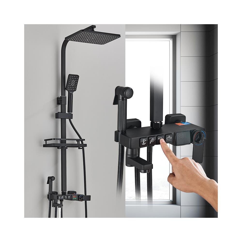 Colonna doccia, Blackswan, tipo M203, modello nero opaco, 4 vie, con termostato, display LCD e soffione a pressione, misura 116 cm - Foto 4