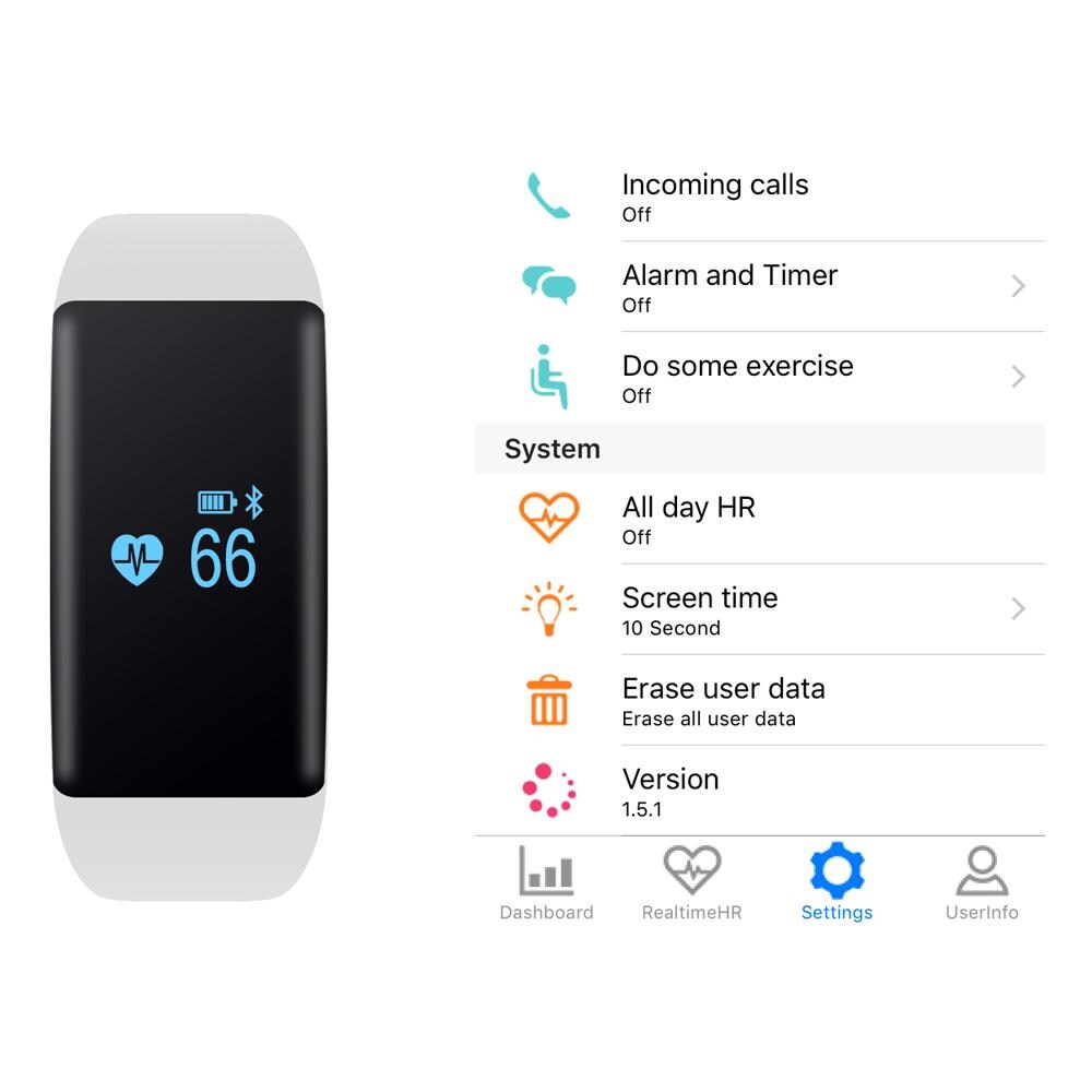 Dfit Bracciale Smart Sports Bianco, Impermeabile, contapassi, Cardiofrequenzimetro, bluetooth 4.0, apps Per Ios + Android - Foto 2
