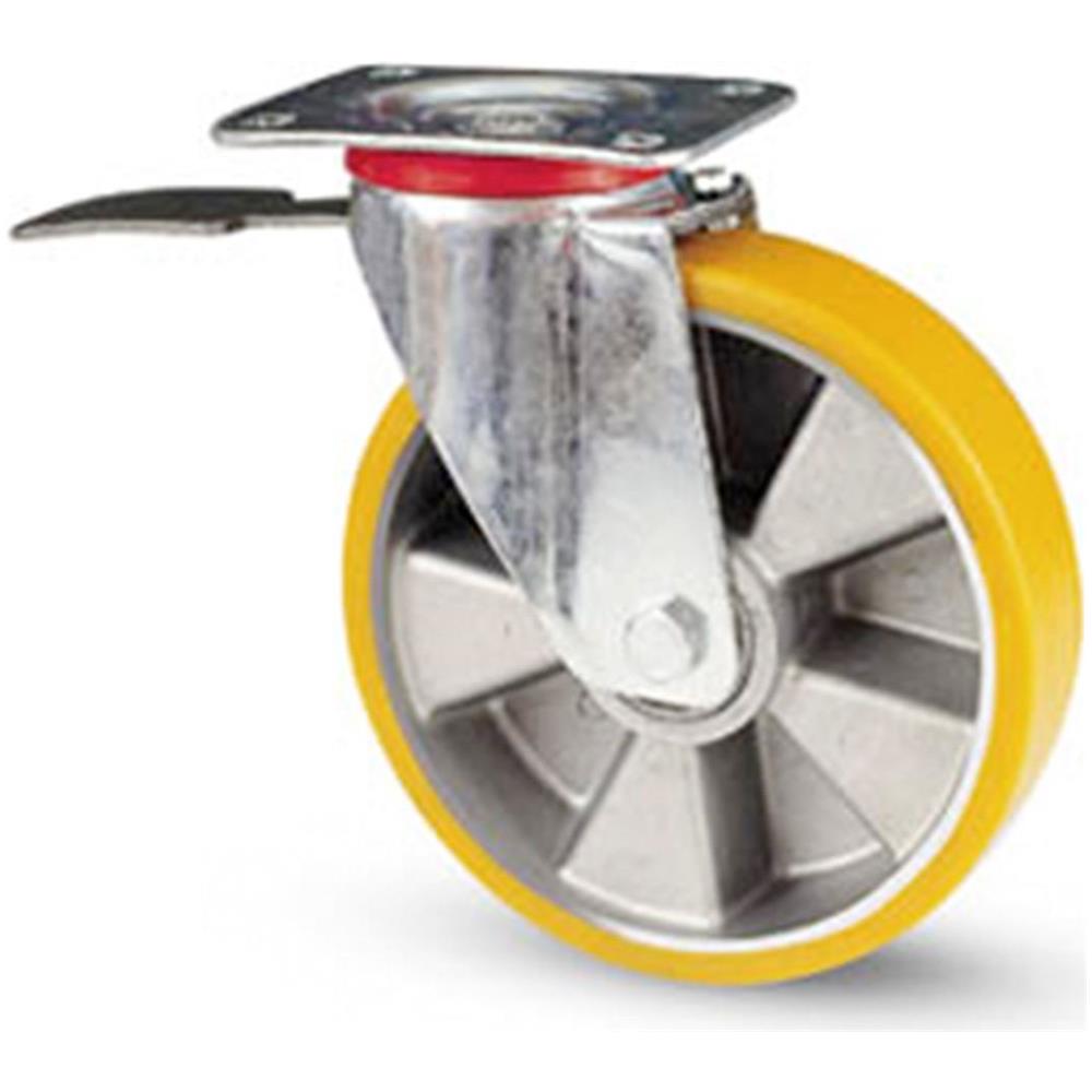 Ruota Girevole Con Piastra E Freno Rivestimento In Poliuretano Lan Sh A 91 - 200 - Foto 1