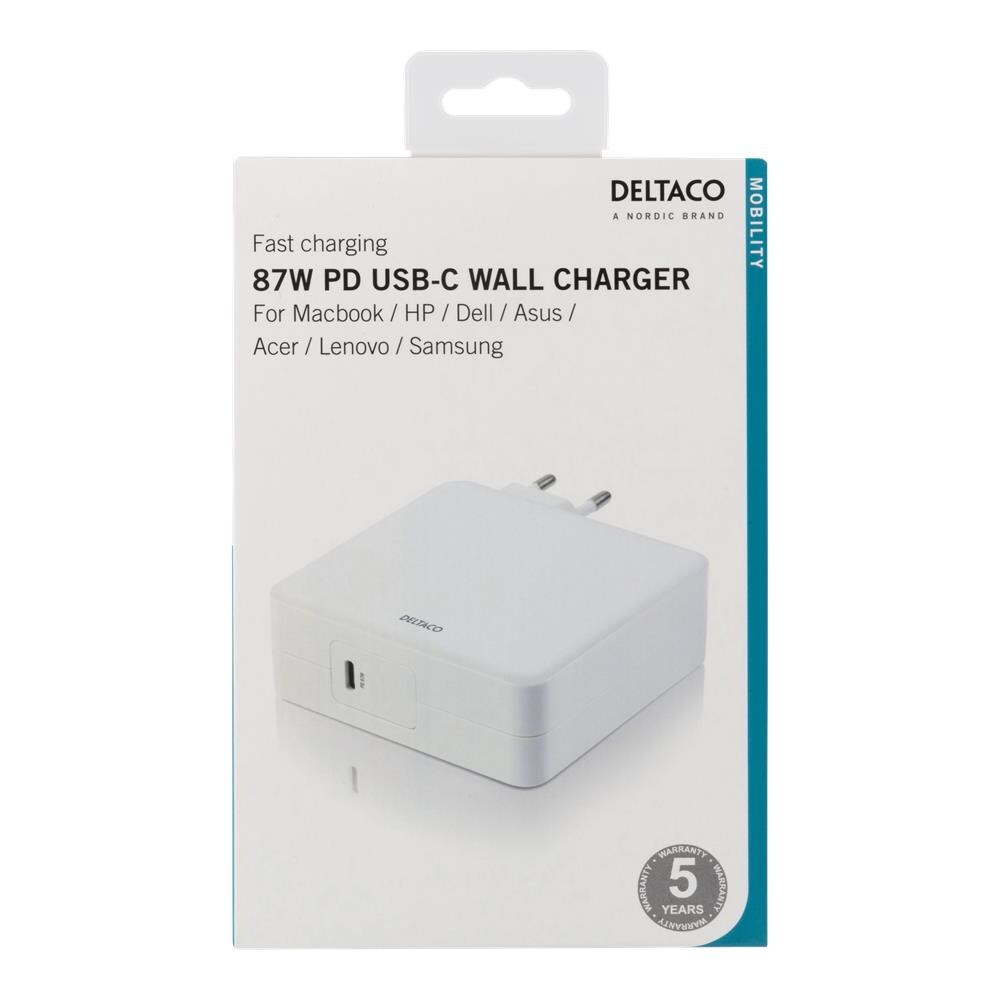 Adattatore Ca Usb-c Deltaco Da 87 W, Ricarica Rapida, Usb-c Pd, Bianco - Foto 6