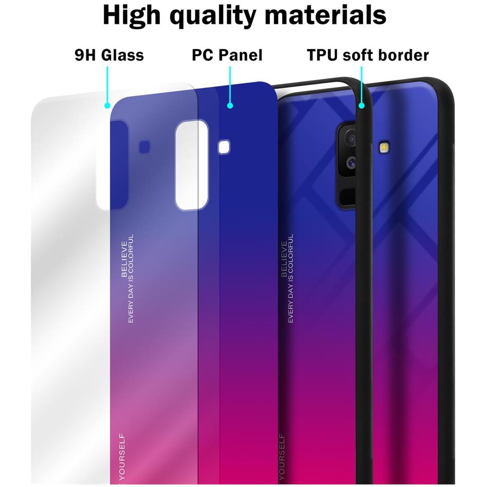 Custodia Compatibile Con Samsung Galaxy A6 Plus 2018 In Viola - Rosso - Coperchio Protettivo Bicolore In Vetro Temperato E Silicone Tpu - Foto 7