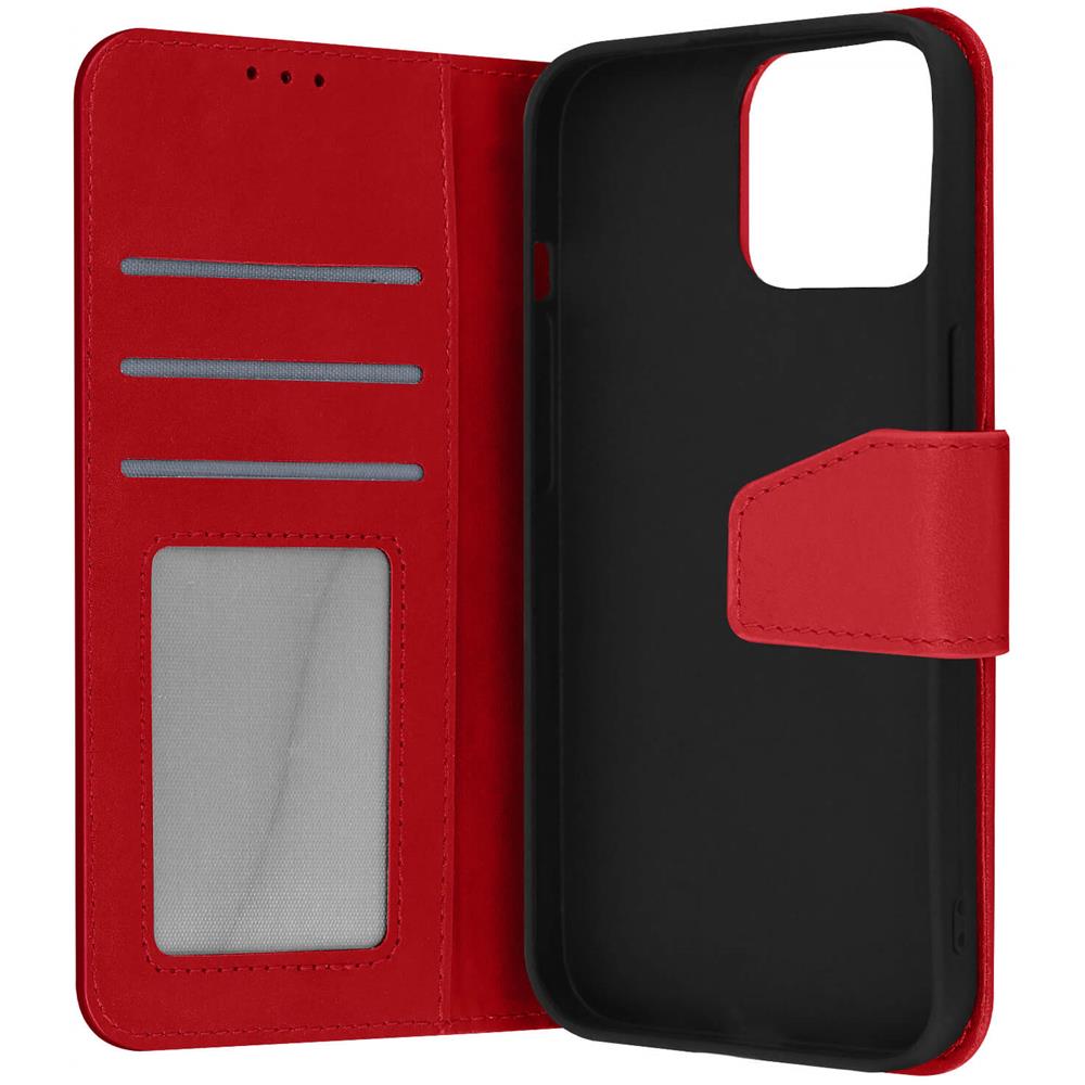 Custodia Vera Pelle Per Iphone 13 Pro Portacarte E Supporto Video Rossa - Foto 1