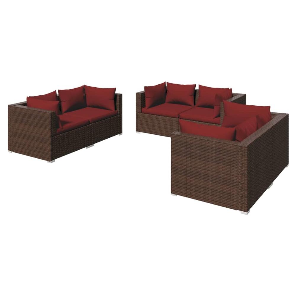 Set Divani Da Giardino 6 Pz Con Cuscini In Polyrattan Marrone - Foto 2