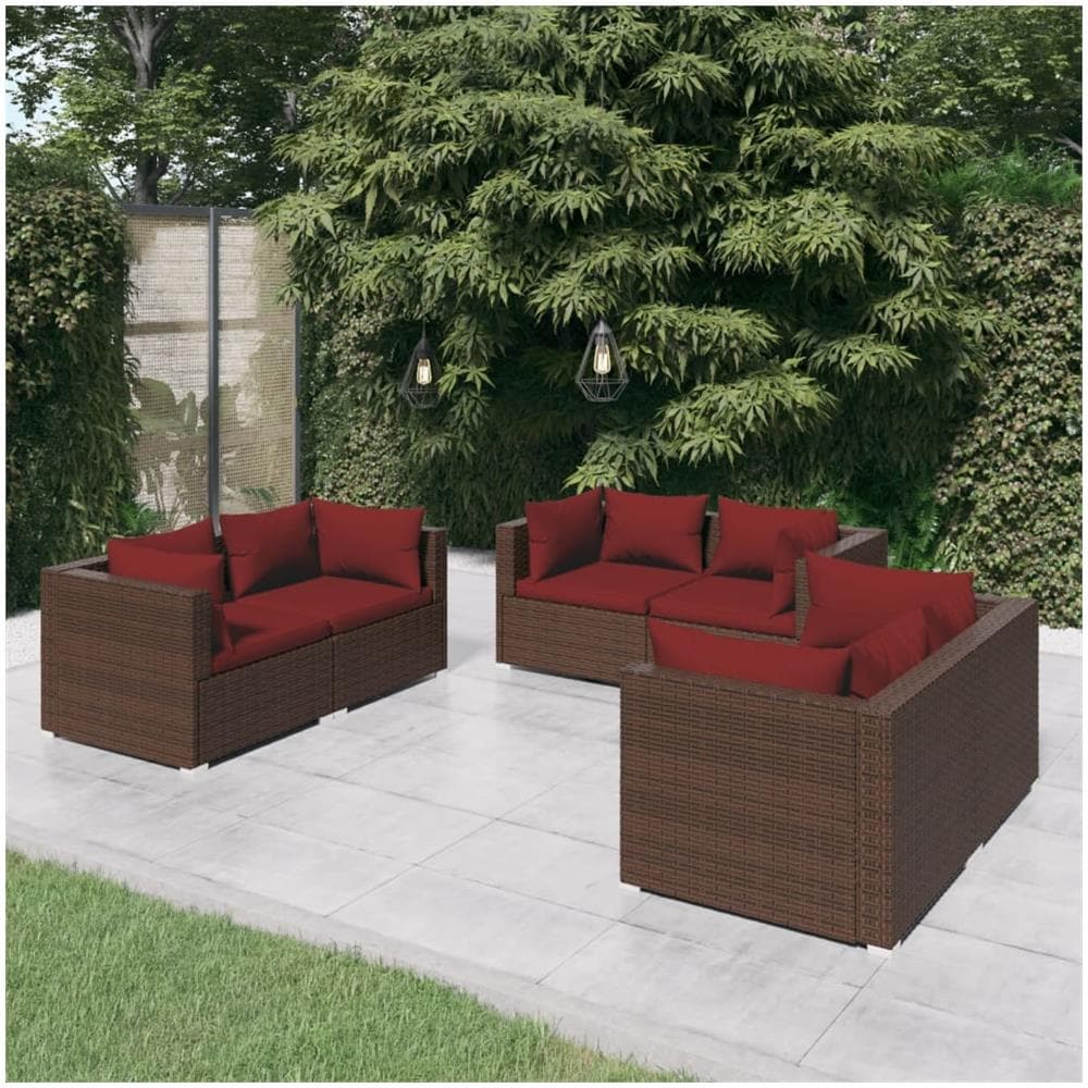 Set Divani Da Giardino 6 Pz Con Cuscini In Polyrattan Marrone - Foto 1