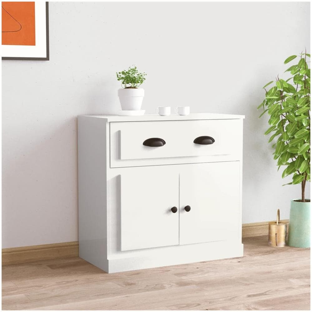 Credenza Bianco Lucido 70x35,5x67,5 Cm In Legno Multistrato - Foto 1