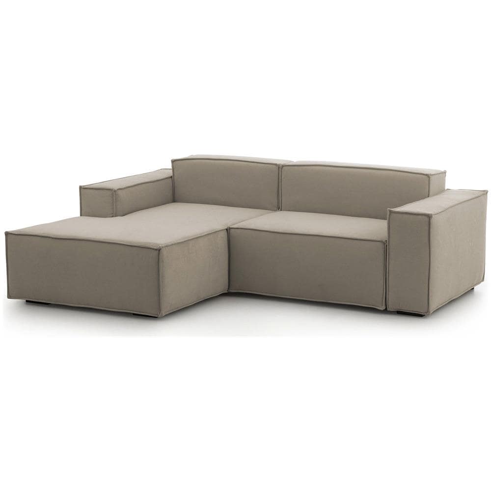 Divano Fisso Daniela, Divano Componibile A 2 Posti Large Con Penisola Sinistra, 100% Made In Italy, Sofà Moderno In Tessuto, Cm 240x170h70, Tortora - Foto 2