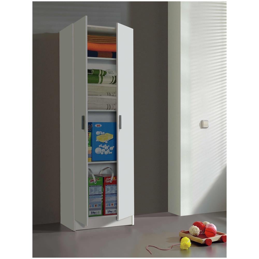 Armadio Multiuso Salem, Mobile Ausiliario A 2 Ante, Portascarpe Con 3 Ripiani, Scarpiera Alta Moderna, 59x37h180 Cm, Bianco - Foto 1