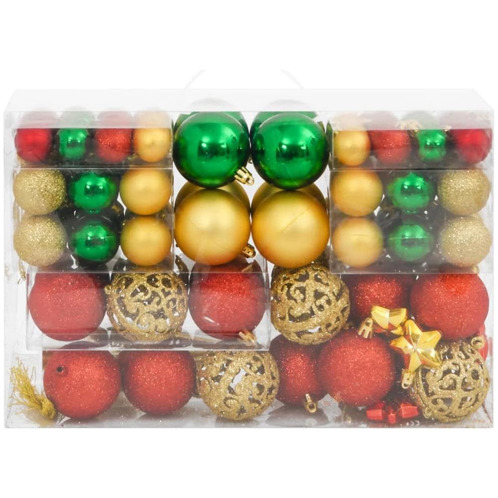 Set Palline Di Natale 112 Pz Rosso / Verde / Oro In Polistirene - Foto 2