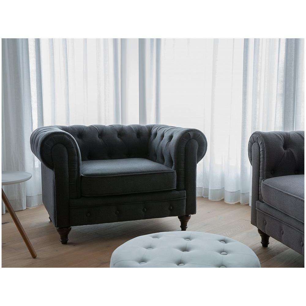 Poltrona Vintage In Tessuto Grigio Scuro Grafite Chesterfield - Foto 1