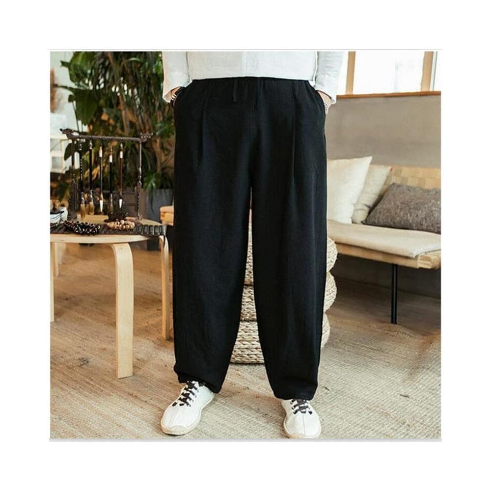 SLOWMOOSE - Pantaloni Larghi Da Uomo, Pantaloni Larghi In Lino Di Cotone [  nero / L] - ePRICE