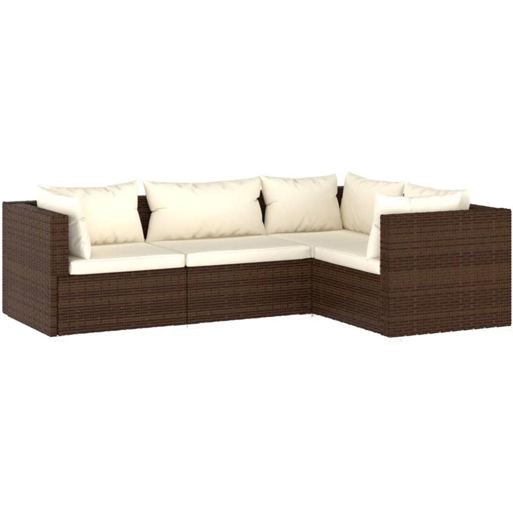 Set Divani Da Giardino 4 Pz Con Cuscini In Polyrattan Marrone - Foto 1