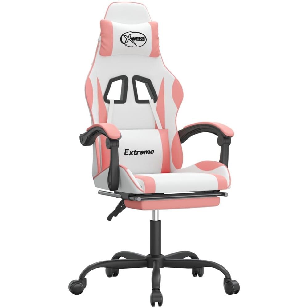 Sedia Da Gaming Con Poggiapiedi Bianco E Rosa In Similpelle - Foto 2