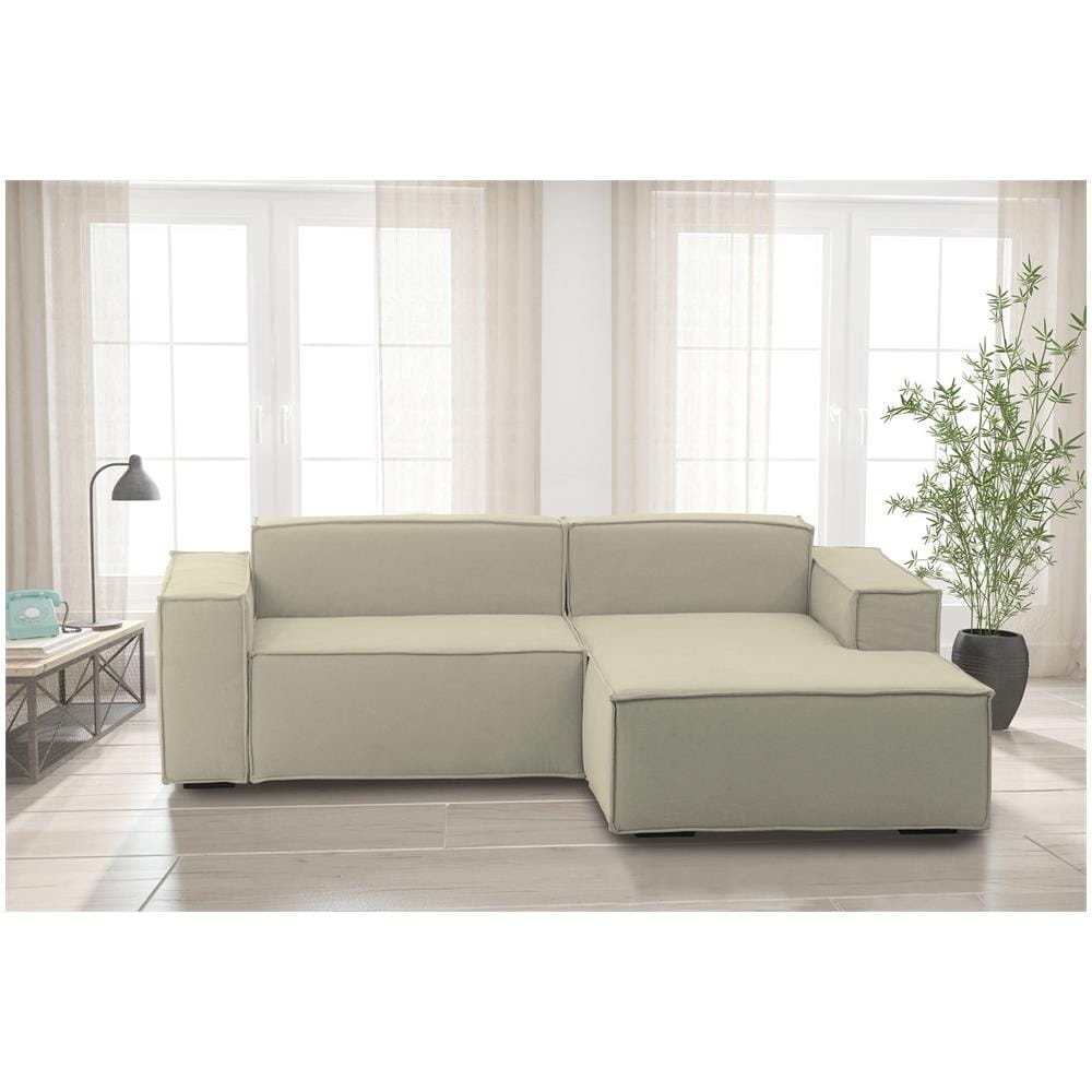 Divano Fisso Patrizia, Divano Componibile A 2 Posti Con Penisola Destra, 100% Made In Italy, Sofà Moderno In Tessuto, Cm 220x170h70, Beige - Foto 1